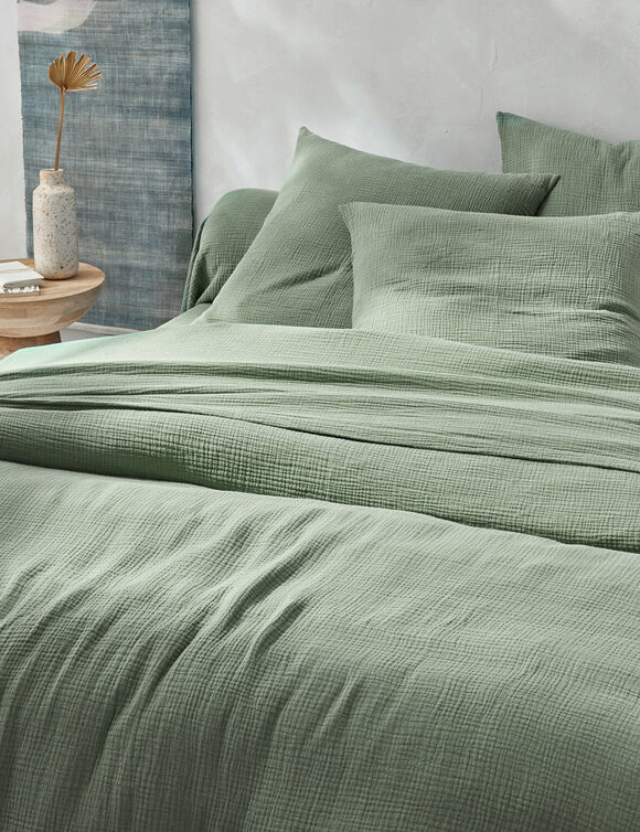 Linge de lit uni en triple gaze de coton (vert)