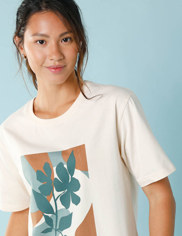 T-shirt manches courtes imprimé placé, Spécial Petites (beige)