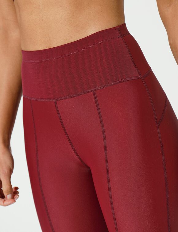 Sportlegging in stretchtricot en netstof (aubergine)