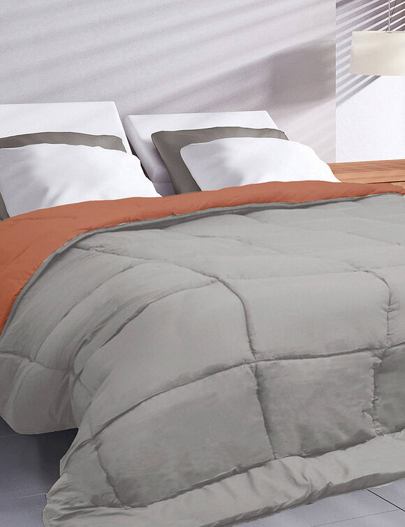 Couette unie douceur microfibre r&eacute;versible 400g/m&sup2; (terracotta / gris)