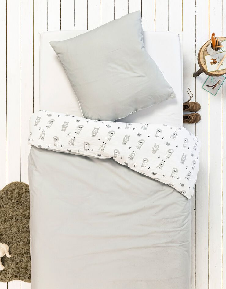 Parure de lit enfant Forêt - gaze de coton (kaki / blanc)