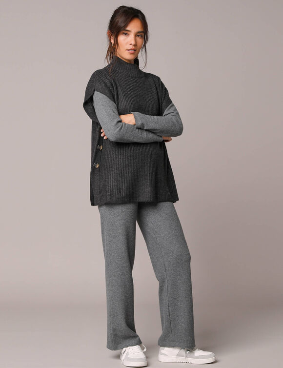 Pull col montant sans manches, maille perlée (anthracite chiné)