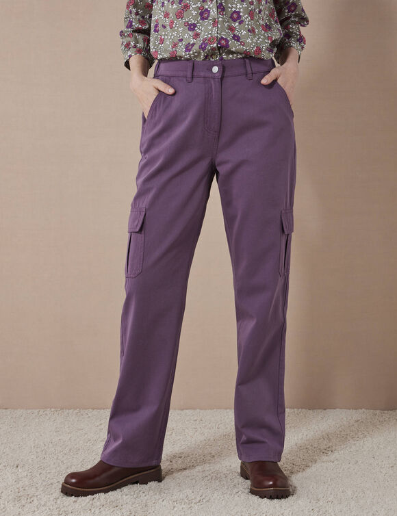Pantalon cargo coupe droite (prune)