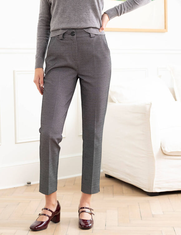 Pantalon cigarette imprimé, maille milano (noir / gris)