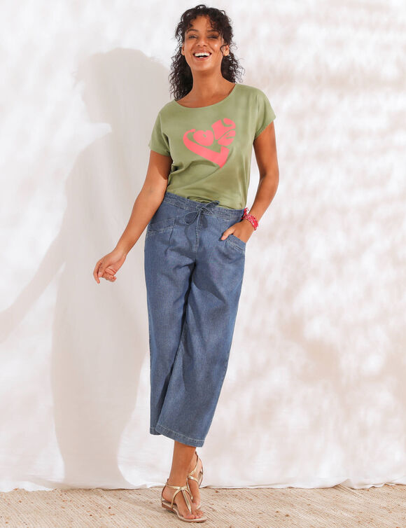 T-shirt imprim&eacute; plac&eacute; "love" (kaki / rose)