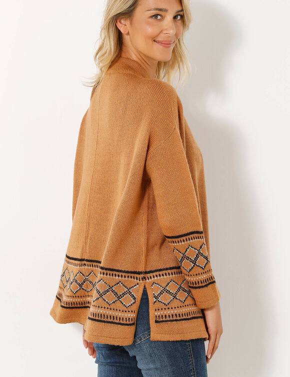 Gilet cape base jacquard, col montant (noisette)