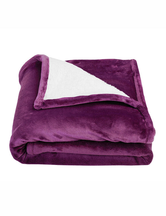 Couverture double face polaire et sherpa (aubergine)