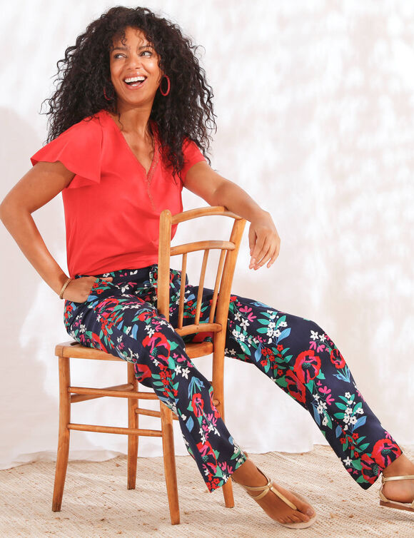 Pantalon large fluide, imprimé (marine)