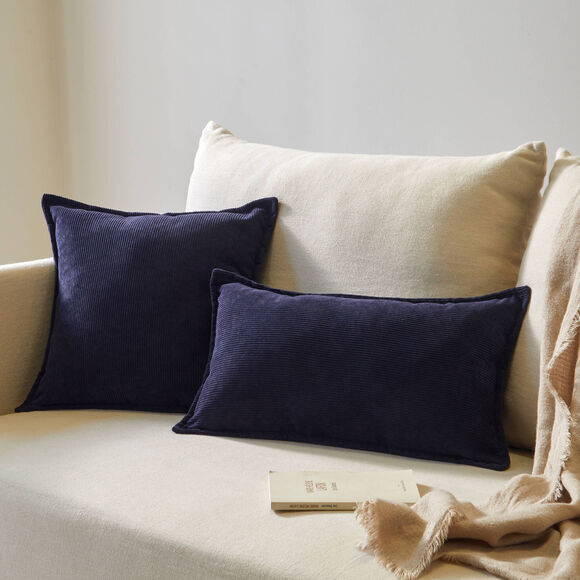 Coussin uni velours c&ocirc;tel&eacute; (marine)