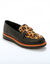 Mocassin met gesp in zool met dierenhuidprint (zwart / bruin)