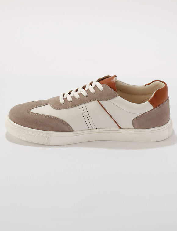 Baskets compens&eacute;es cuir bi-mati&egrave;re &agrave; lacets  (blanc)