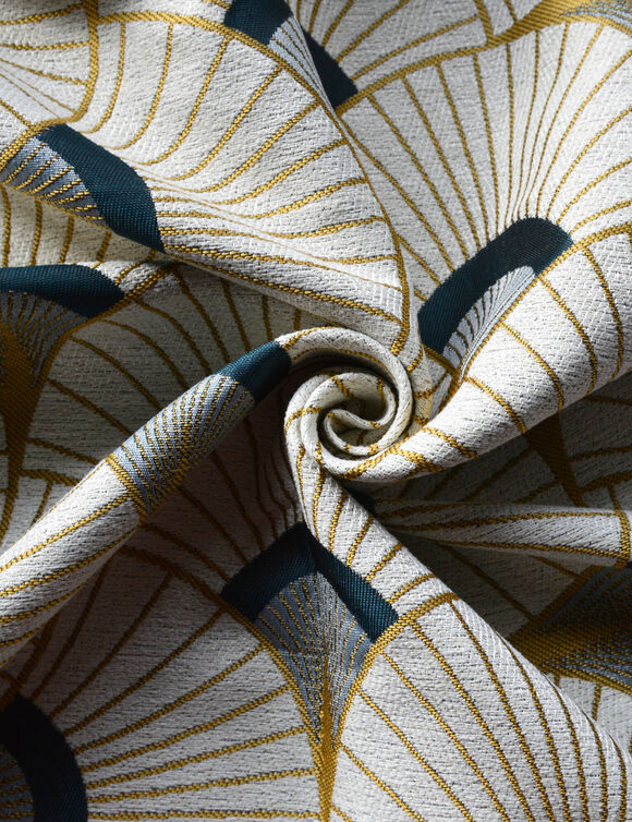 Rideau jacquard imprim&eacute; plumes de paon (ocre)