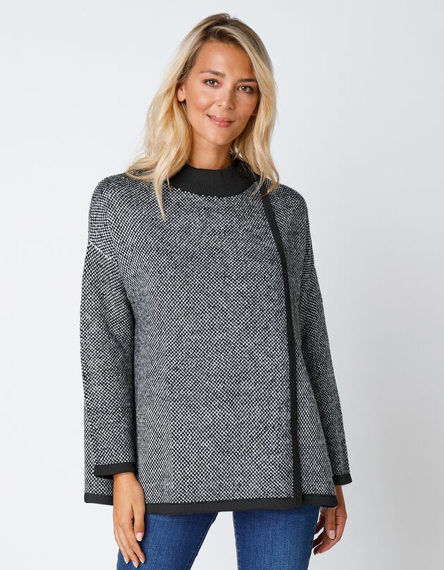 Gilet cape maille jacquard (noir chiné)