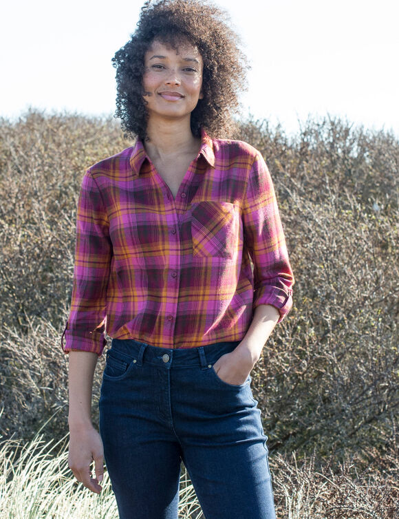 Chemise flanelle &agrave; carreaux (rose / caramel)