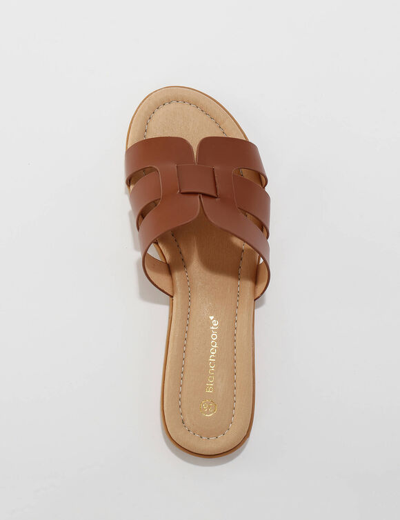 Mules plates bandes croisées (caramel)