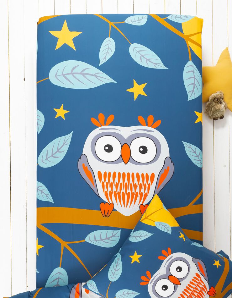 Linge de lit enfant Chouki coton - imprimé hibou (bleu)