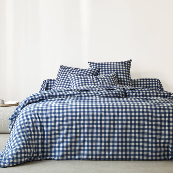 Linge de lit Lou imprim&eacute; carreaux - en coton (marine)