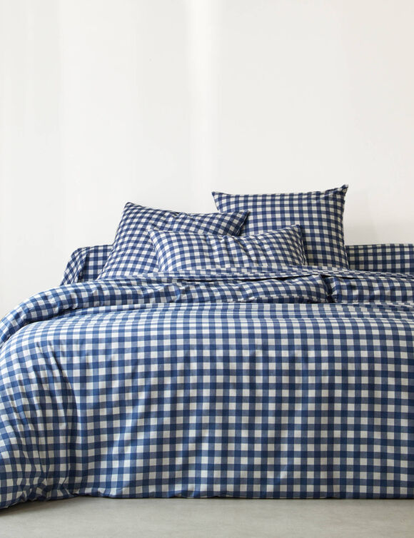 Linge de lit Lou imprim&eacute; carreaux - en coton (marine)