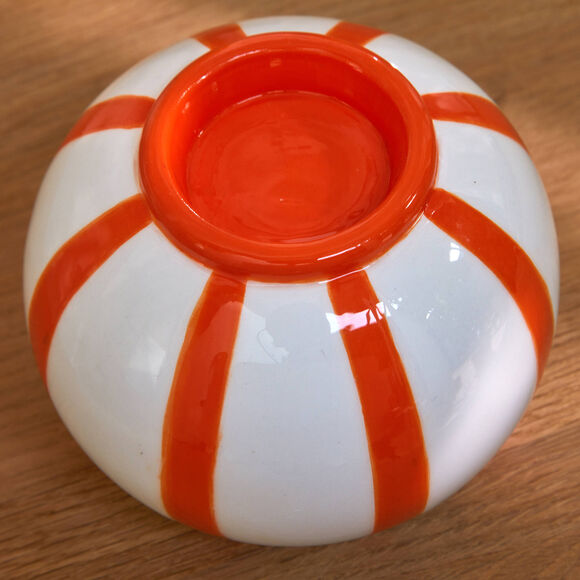 Bougeoir rond rayures orange (blanc/orange)