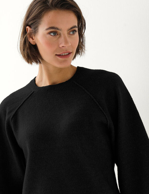 Pull court &eacute;vas&eacute; raglan, larges manches 3/4  (noir)