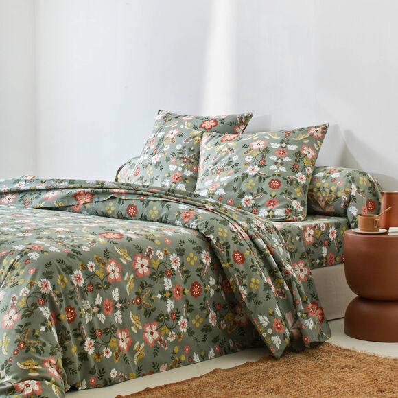 Linge de lit Louise en coton imprim&eacute; (kaki clair)