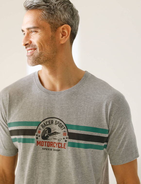 Pyjamashirt met strepenmotief op de borst, korte mouwen (chiné grijs)