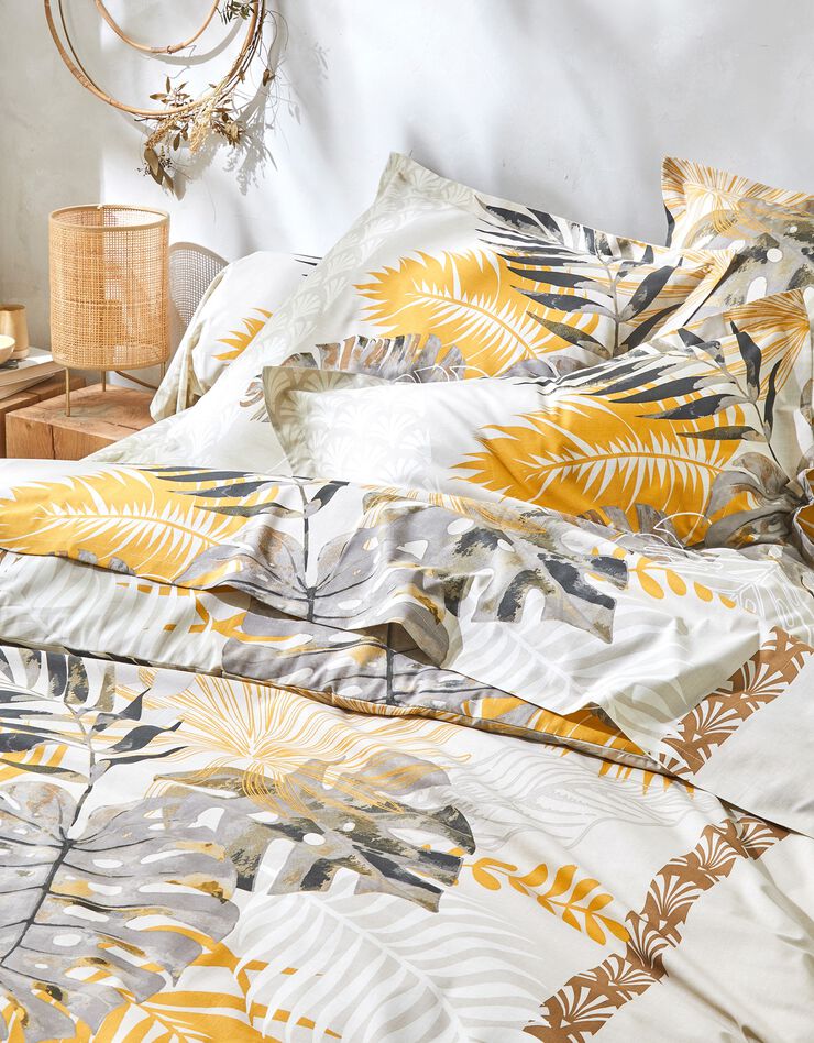 Linge de lit Cayenne en coton imprimé feuilles de palmiers (beige)