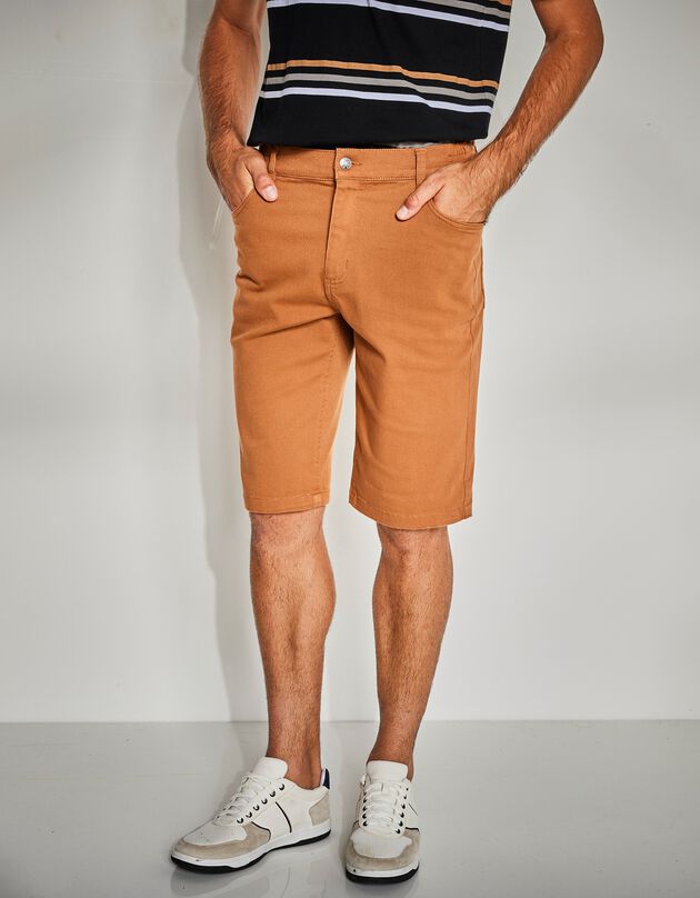 Stretch bermuda met 5 zakken, elastische tailleband opzij (karamel)