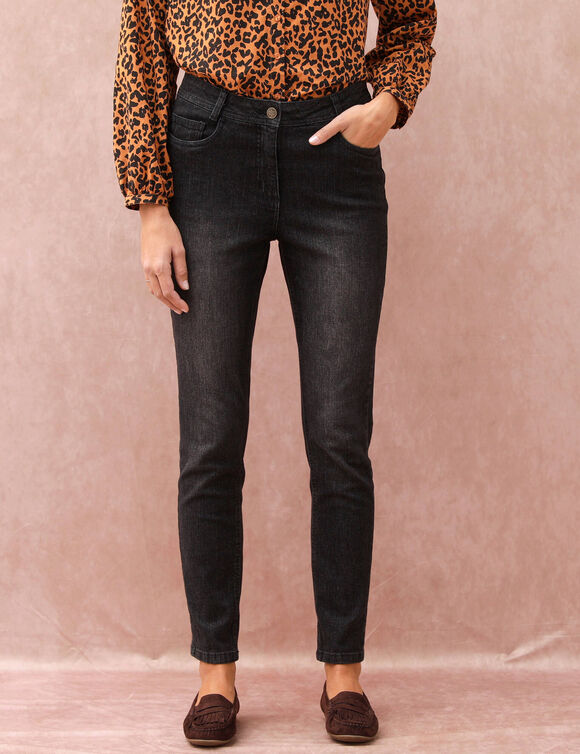 Slimjeans met 7/8-lengte, hoge taille, grote lengte (used black)