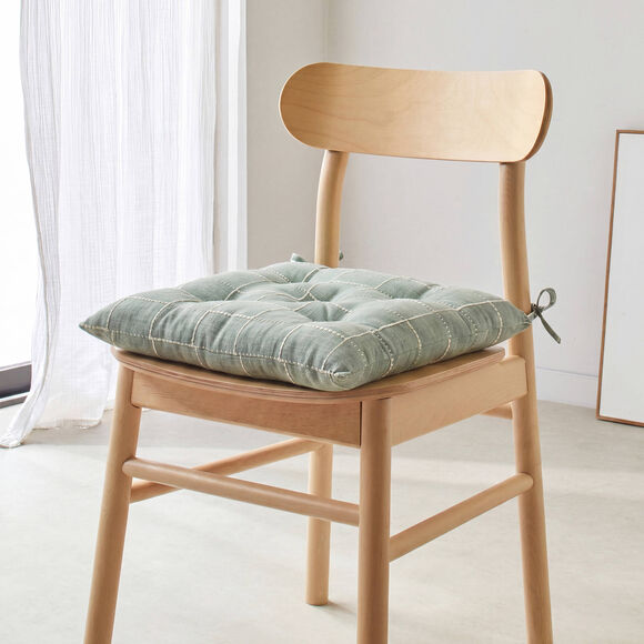 Galette de chaise carr&eacute;e &agrave; carreaux - lot de 2 (vert)