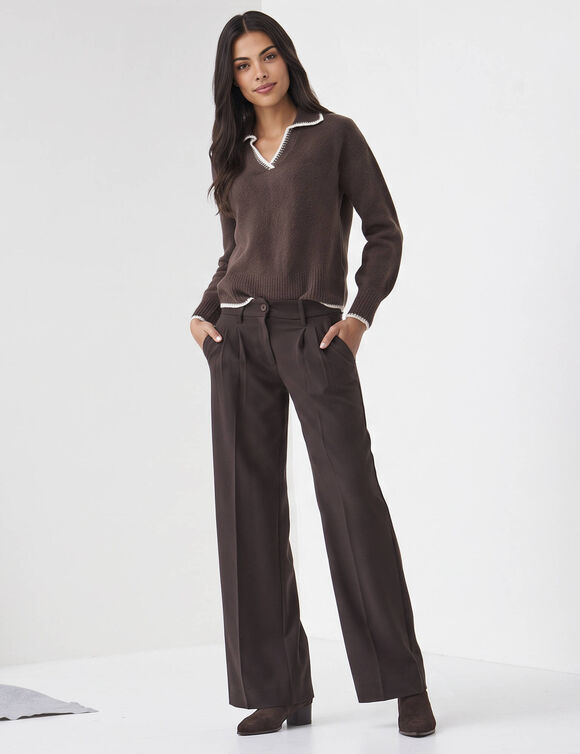 Pull col polo bicolore  (chocolat)