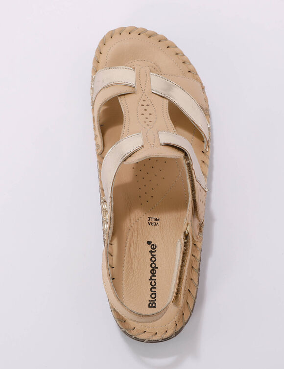 Tweekleurige sandalen in extrasoepel leer (beige)