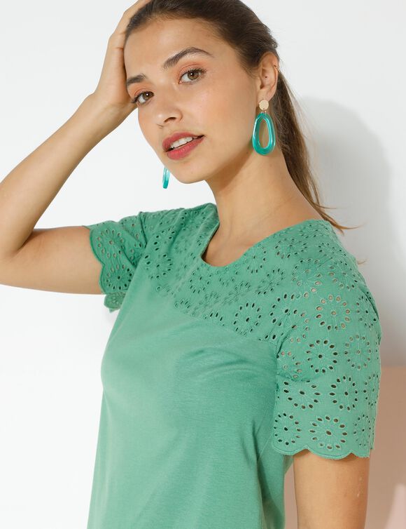 T-shirt broderie anglaise (vert)