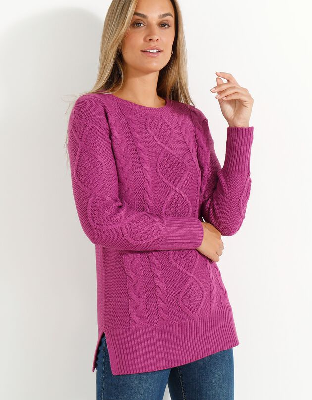 Pull tunique torsadé manches longues toucher cachemire (violine)