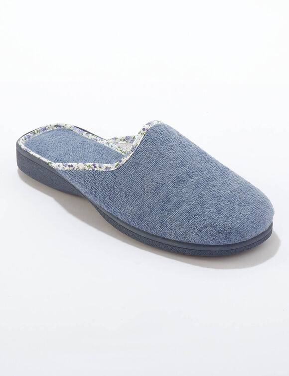 Platte, soepele muiltjes met gebloemd biesje (blauw)