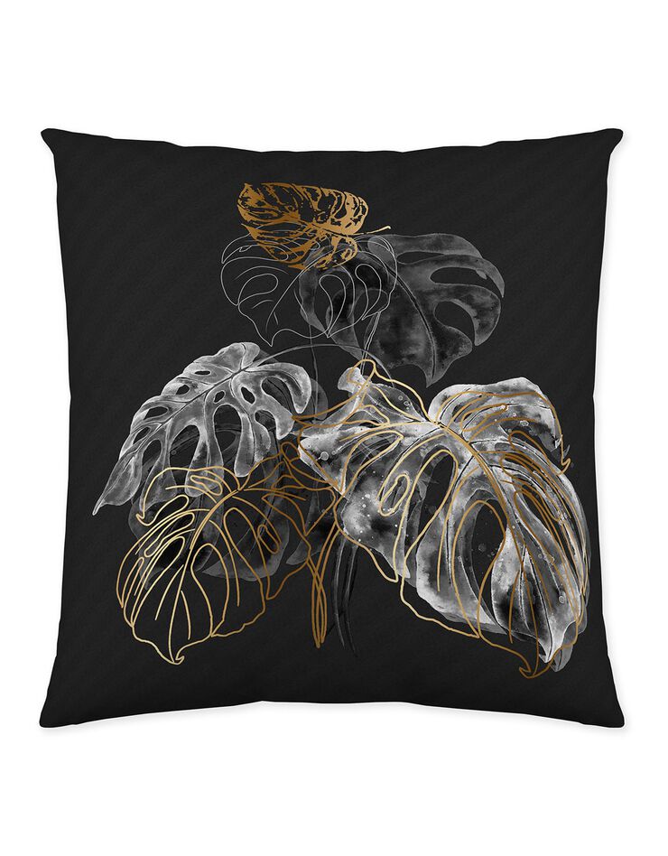 Linge de lit Ginkgo coton motif feuilles (noir / écru)