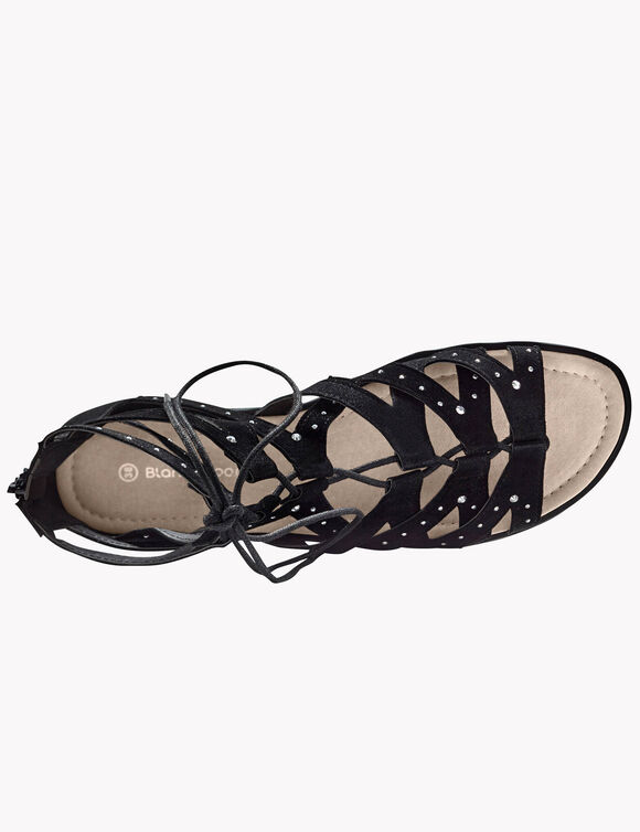 Sandales spartiates dessus strass (noir)
