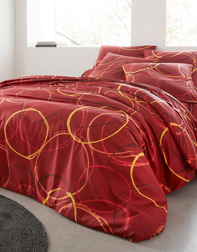 Bedlinnen Noémie in polykatoen met cirkelprint (bordeaux)