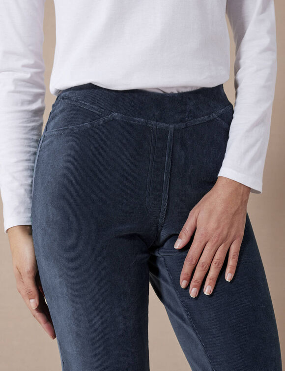 Pantalon droit, maille velours côtelé (marine)