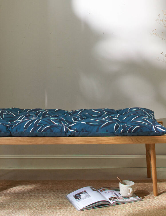 Lang vloerkussen met bladerenprint (blauw)