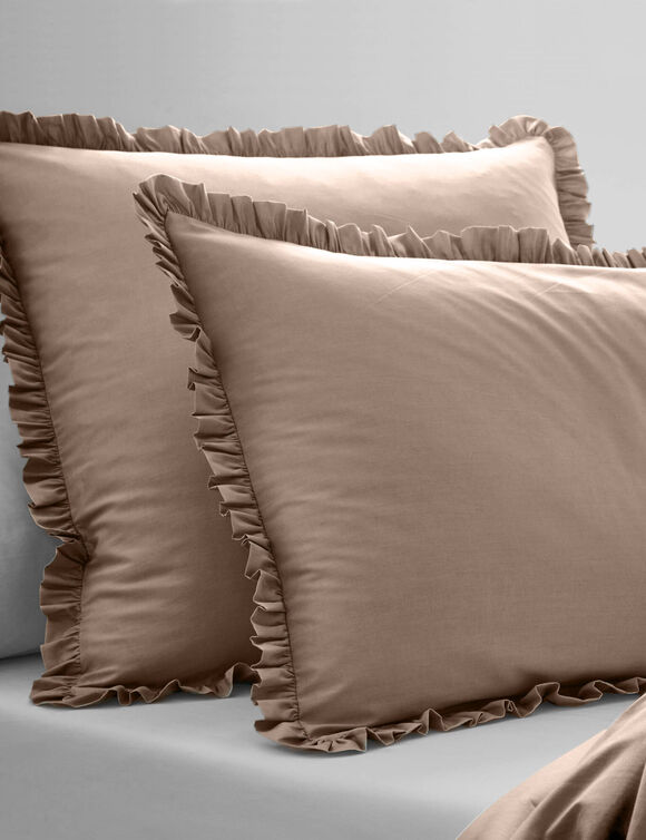 Effen bedlinnen in katoenbatist (grijsbeige)