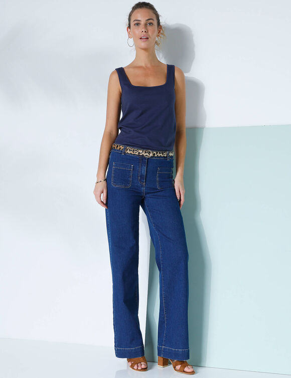 D&eacute;bardeur col carr&eacute; uni (marine)