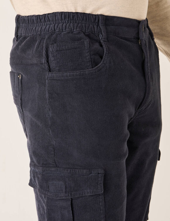 Pantalon cargo velours fines côtes élastiqué côtés - entrej. 82 cm (bleu grisé)