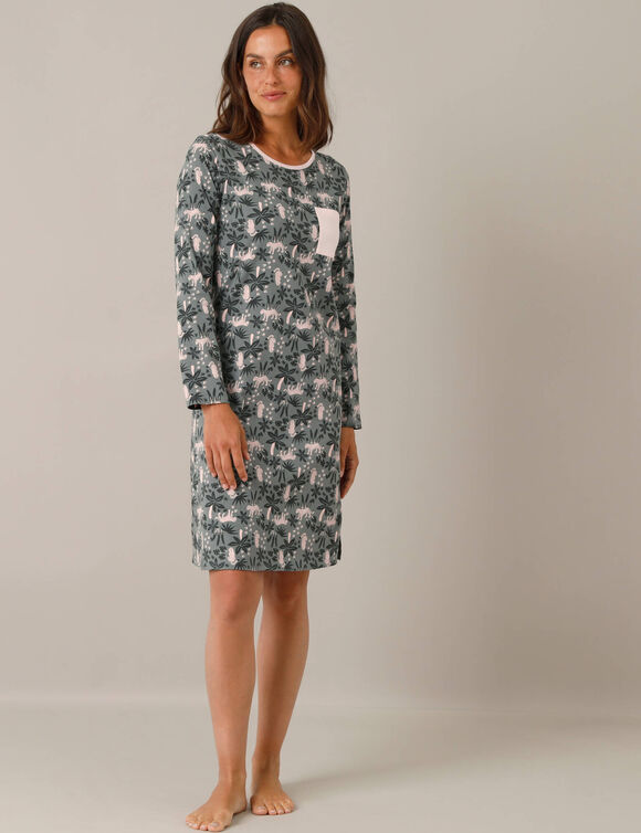 Chemise de nuit imprimé jungle (gris / rose)