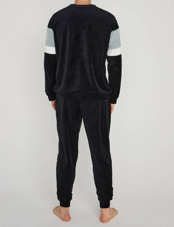 Pyjama tricolore velours manches longues (gris)