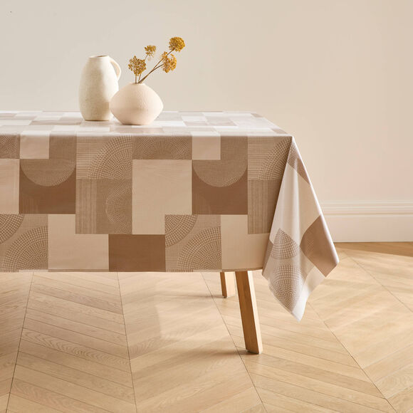 Tafelzeil van gewaxte stof met geometrische print (beige)