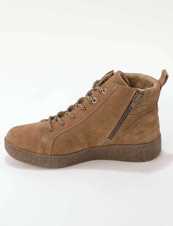 Baskets montantes &agrave; lacets et zipp&eacute;es grande largeur (beige fonc&eacute;)