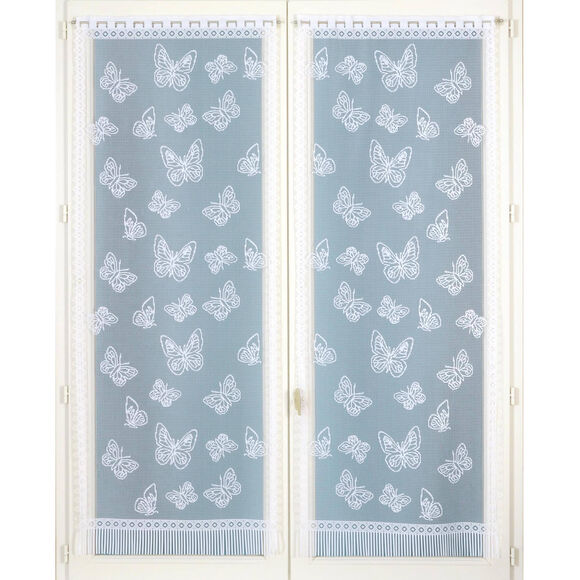 Vitrage droit papillons - la paire (blanc)