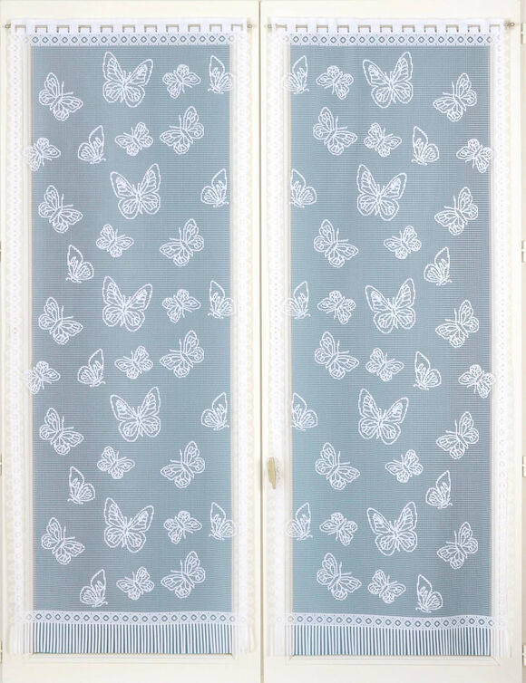 Vitrage droit papillons - la paire (blanc)