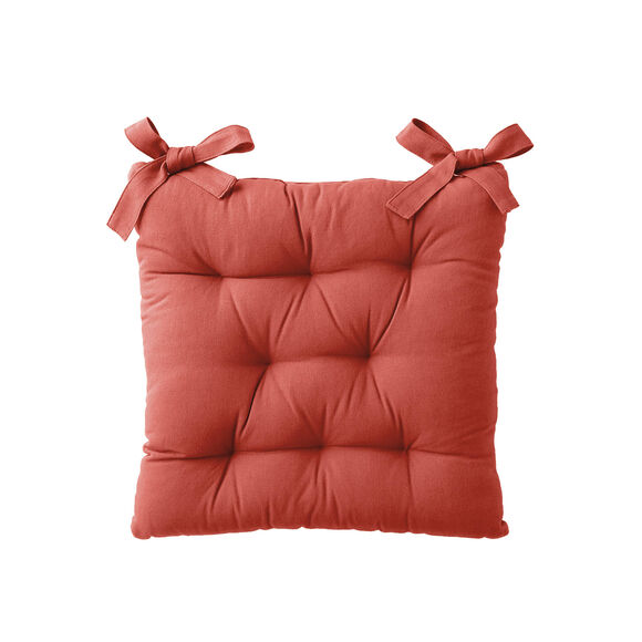 Stoelkussentje in effen katoenen zeildoekstof - set van 2 (terracotta)